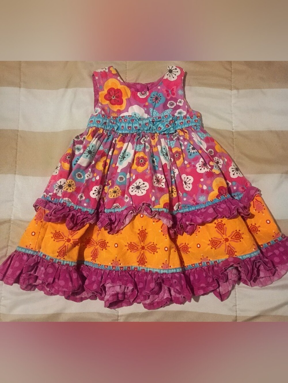 Jelly The Pug Bright Floral Girls Dress - Pink, Orange, Turquoise